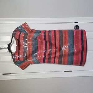 Corey Lynn Calter Anthropologie Glinted Sunset Stripe Shift Sequin Dress…​